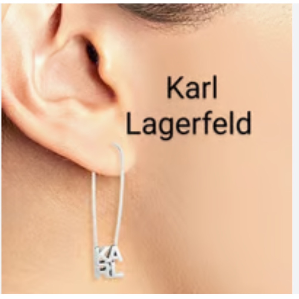 KARL LAGERFELD Paris Silvertone Karl Safety Pin Earrings - Picture 2 of 3
